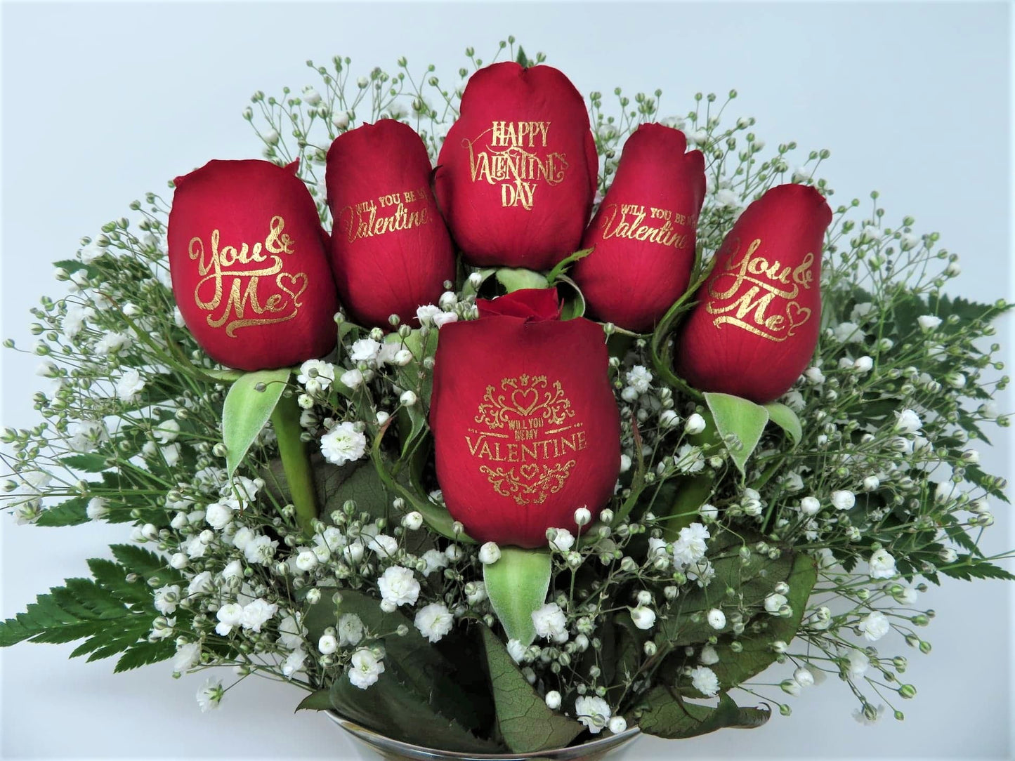 Happy Valentine's Day - 6 Red Roses with Gold Ink
