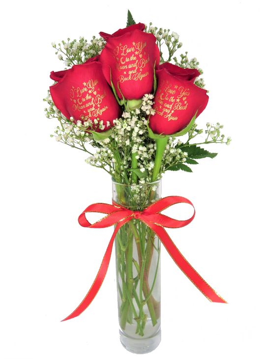 3 Red Roses "I Love You to the Moon and Back and Back Again"