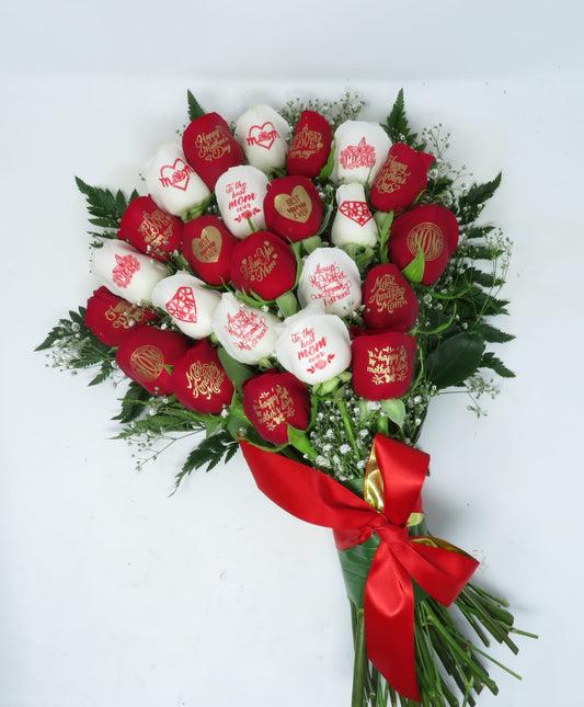 24 Roses Bouquet For Happy Mothers Day (12 Pink and 12 White Roses)