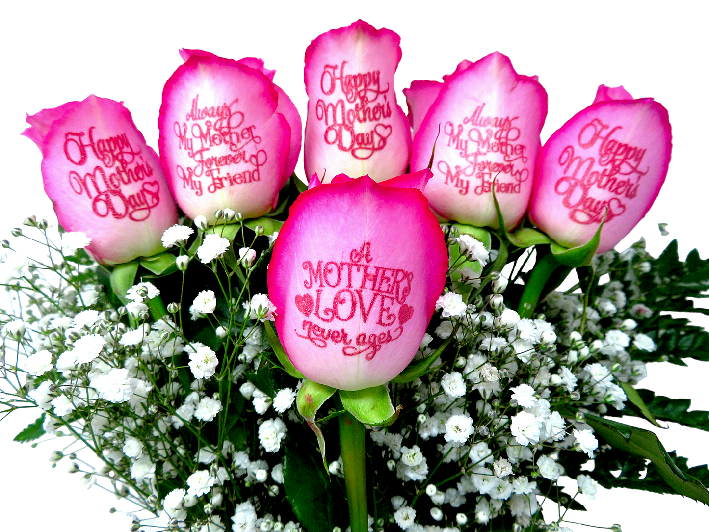 "Happy Mother's Day" 6 Pink Roses with Pink Bow