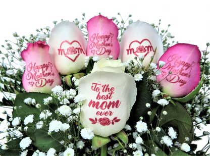 6 Pink and White Roses - Happy Mother's Day Bouquet