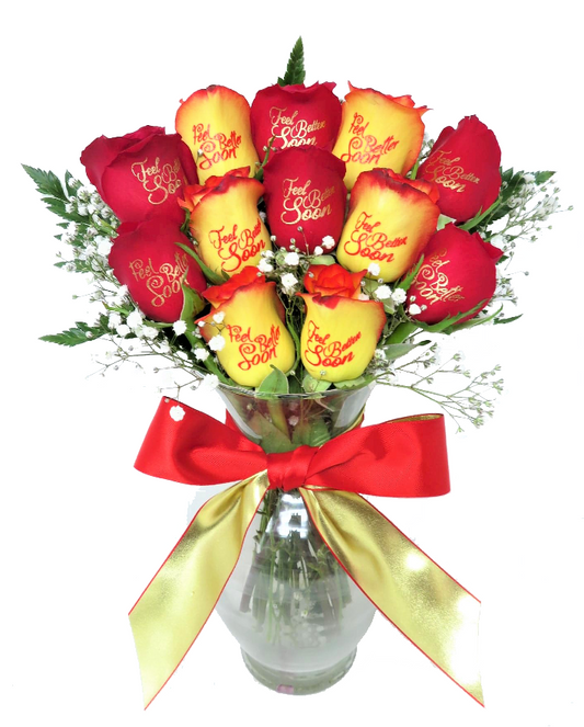 12 Yellow and Red Roses - Feel Better Soon