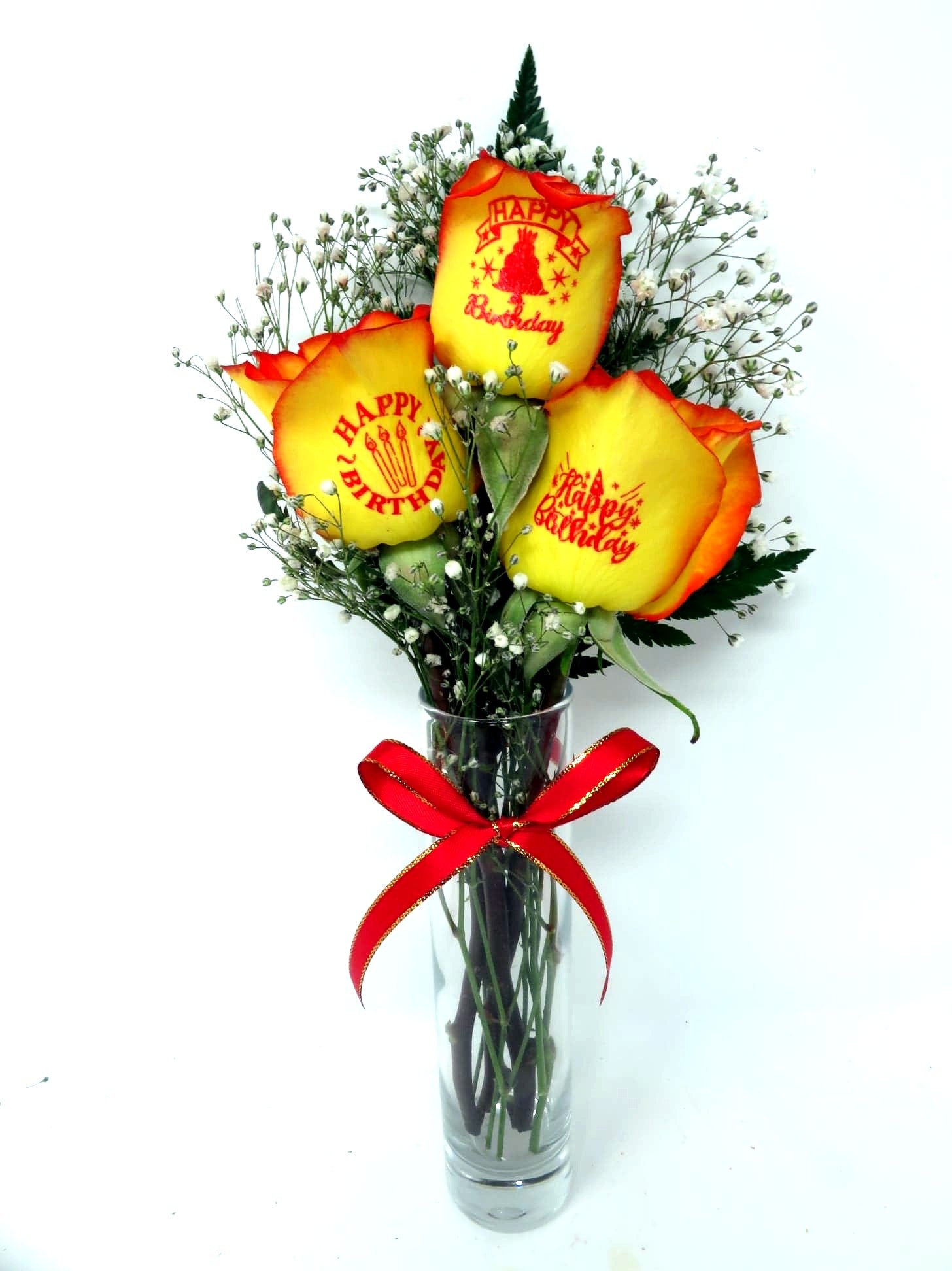 3 Rose Happy Birthday Yellow Roses with Red Tips – Write A Rose
