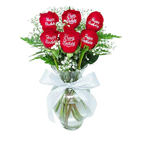 Write a Rose Beautiful Red Roses Bouquet with Happy Birthday Message | Fresh Cut Flowers | 6 Red Roses Bouquet | Glass Vase Included | Next Day Delivery