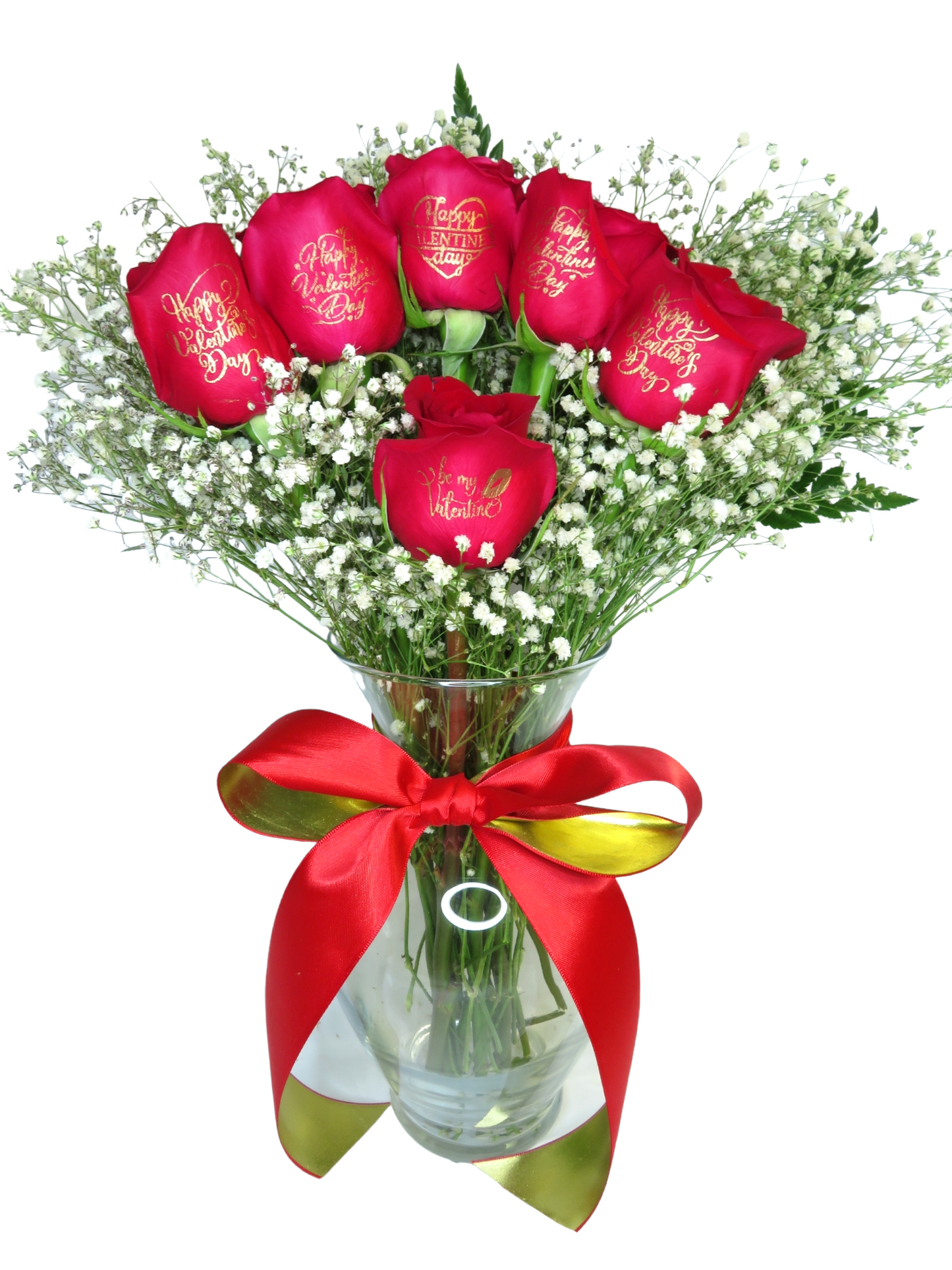 6 Red Roses with "Happy Valentine's Day - Be My Valentine" Designs