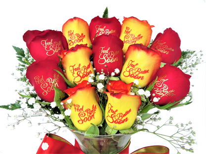 12 Yellow and Red Roses - Feel Better Soon