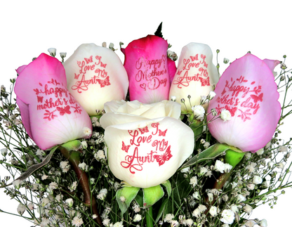 "Happy Mother's Day" "I Love My Aunt" 3 Pink, 3 White Rose Bouquet